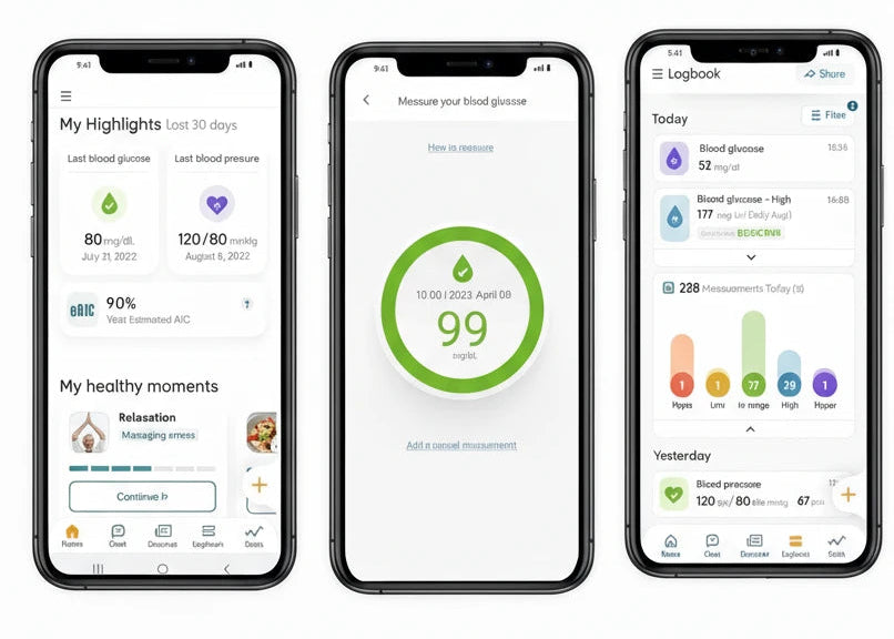 Dario app showing glucose logbook and insights