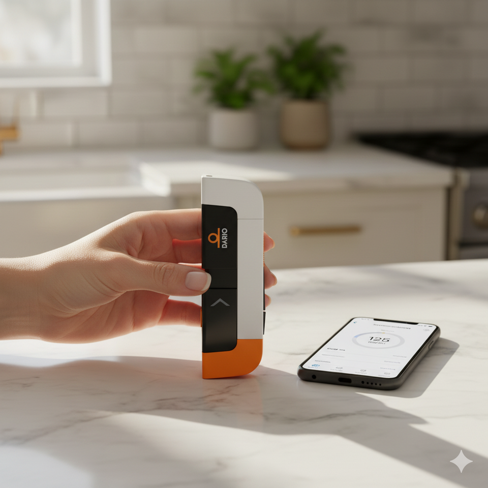 Dario smart glucose meter plugged into smartphone